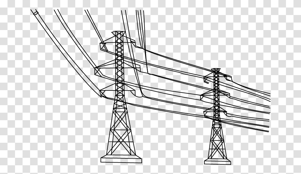 Power Transmission, Cable, Electric Transmission Tower, Power Lines, Construction Crane Transparent Png