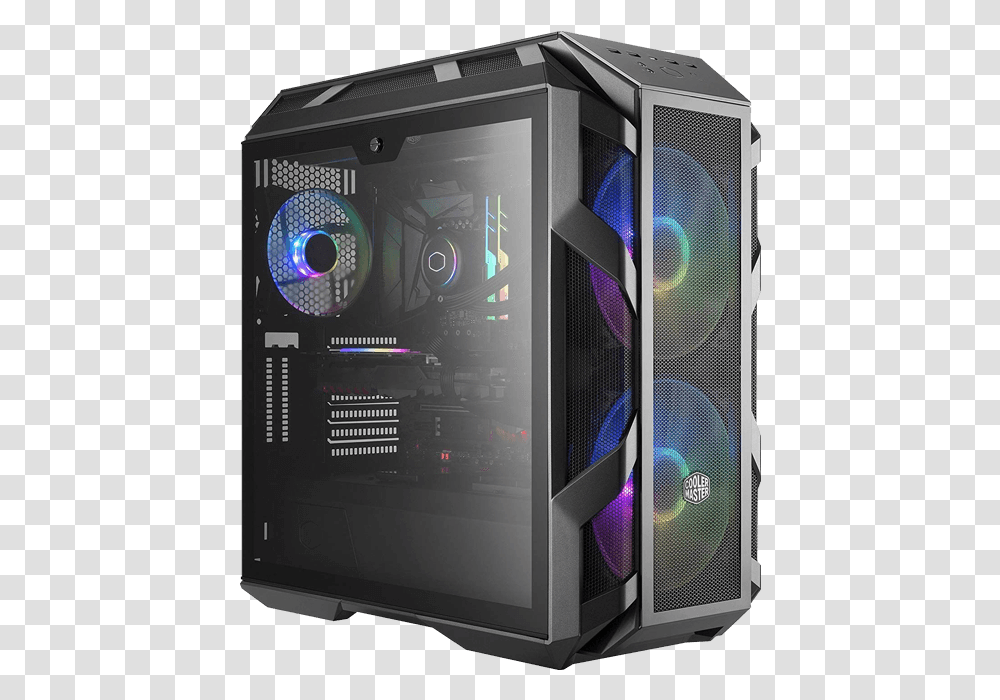 Powered By Asus X570 Tower Gaming Desktop Cooler Master Mastercase, Electronics, Computer, Monitor, Screen Transparent Png