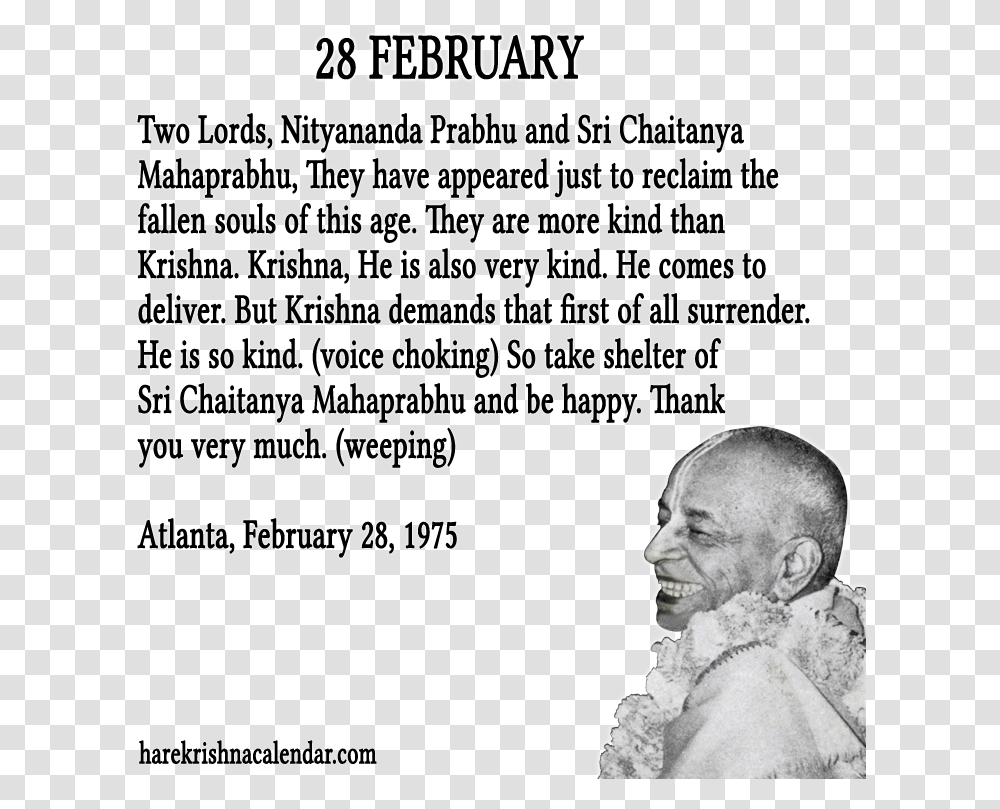 Prabhupada Quotes For The Month Of Februry Prabhupada Quotes 28 February, Person, Face, Advertisement, Poster Transparent Png