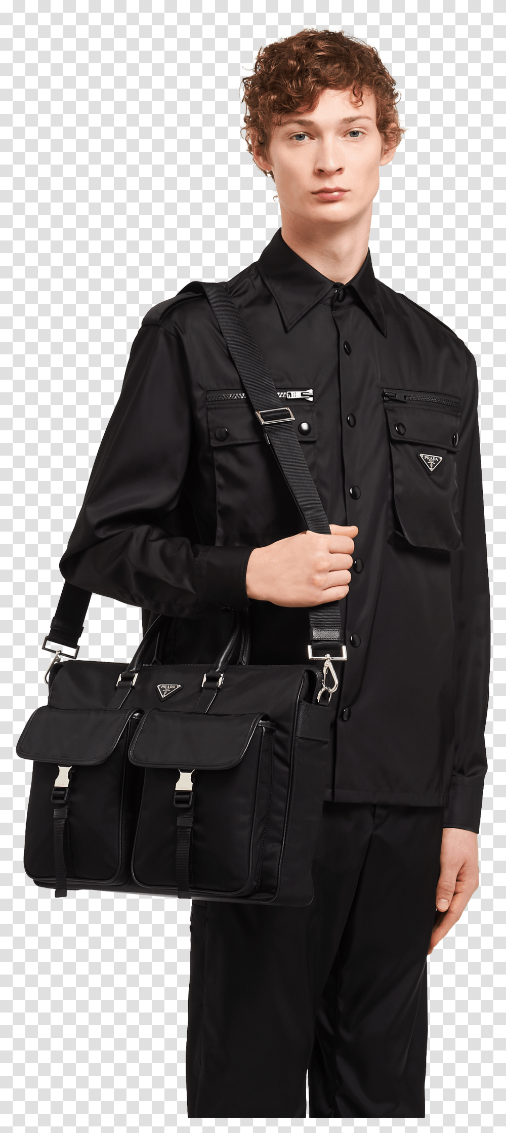 Prada Nylon And Saffiano Leather Briefcase Leather Jacket, Apparel, Coat, Overcoat Transparent Png