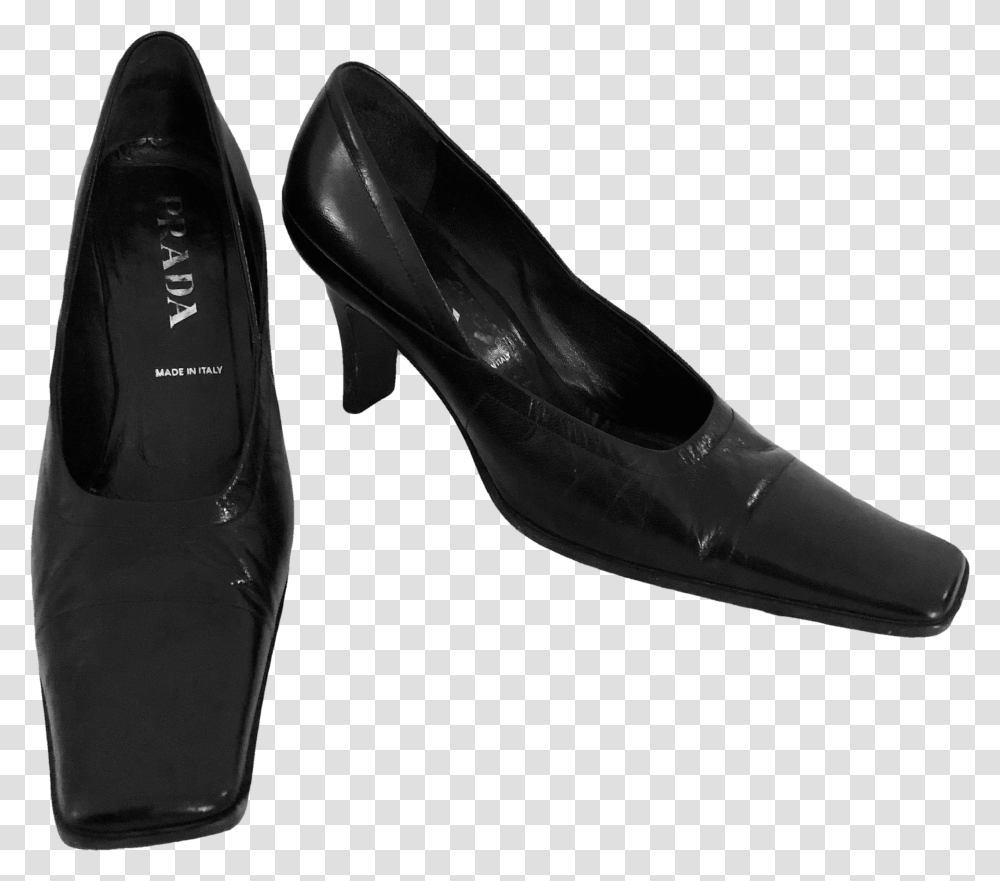 Prada Square Toe Black Leather Heelsby Prada Basic Pump, Apparel, Shoe, Footwear Transparent Png