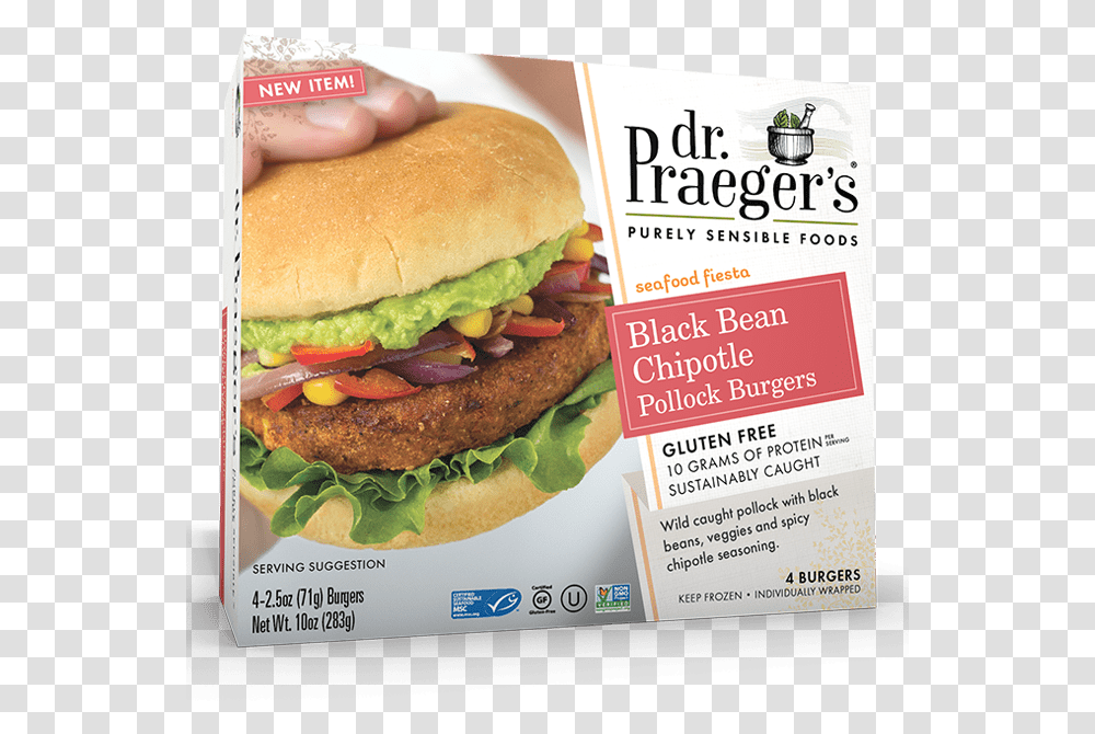Praeger S Black Bean Chipotle Pollock Burgers Dr Praeger's Chipotle Black Bean, Food, Advertisement, Poster, Flyer Transparent Png