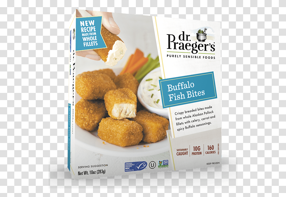 Praeger S Buffalo Fish Bites Package Dr Praeger's Chickenless Nuggets Kids, Fried Chicken, Food, Advertisement, Poster Transparent Png