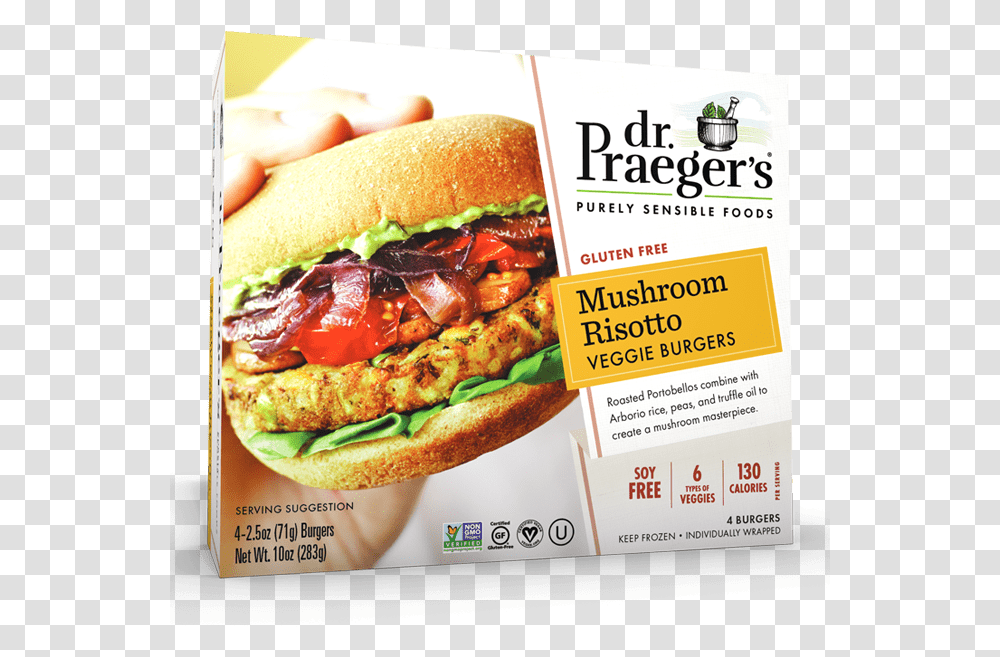 Praeger S Mushroom Risotto Veggie Burgers Package Dr Praeger's Black Bean Quinoa Burger, Advertisement, Flyer, Poster, Paper Transparent Png