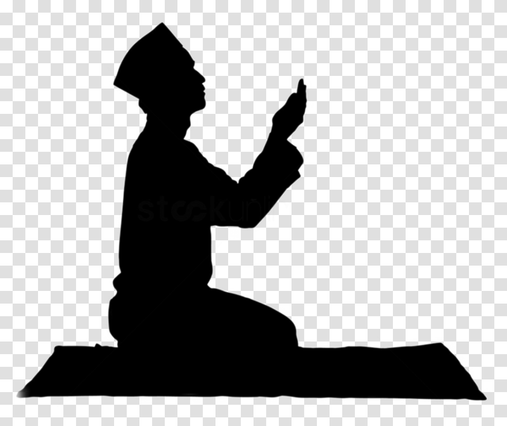 Pray Clipart Black And White Silhouette Muslim Praying, Kneeling, Person, Human, Stencil Transparent Png