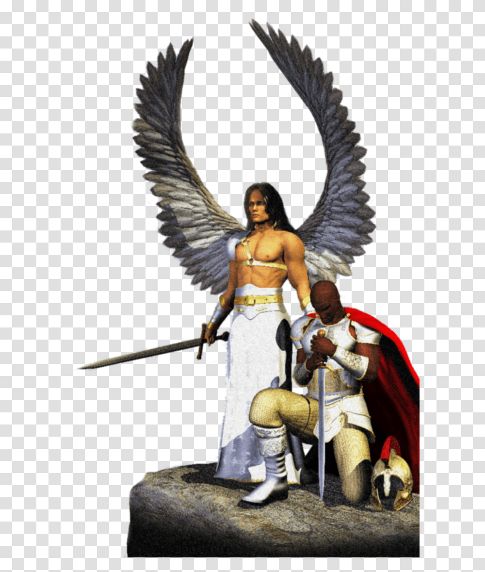 Prayer Warrior With Angel Angels Protection Against Evil, Person, Human, Figurine Transparent Png