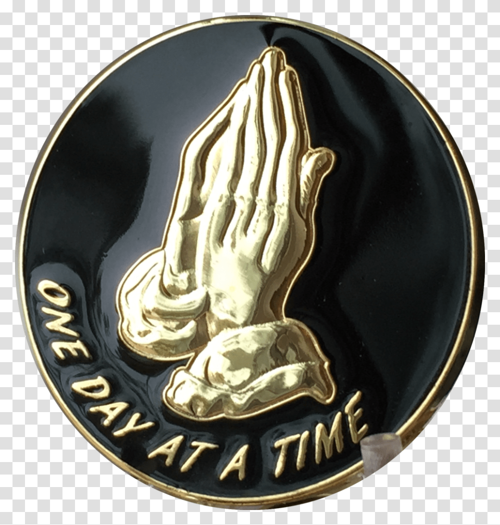 Praying Hands Black Amp Gold Plated One Day At A Time One Day At A Time Prayer Hands, Logo, Trademark, Emblem Transparent Png