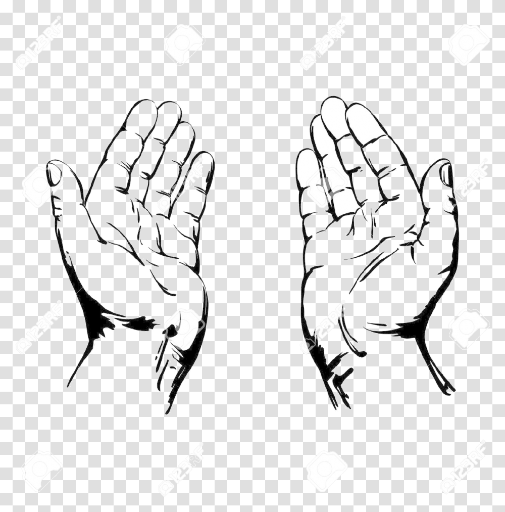 Praying Hands Clipart Open Praying Hands Drawing, Leisure Activities, Fist, Stencil Transparent Png