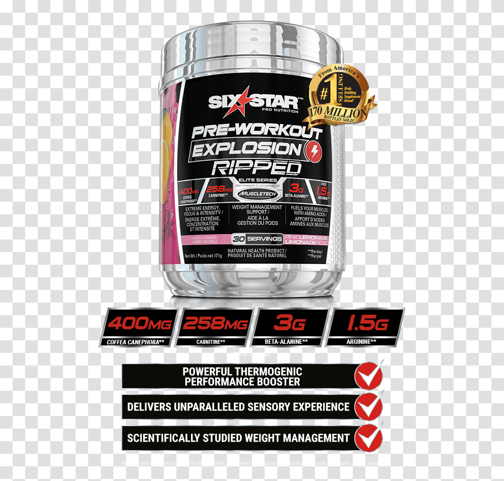 Pre Workout Explosion Ripped Six Star Pre Workout Explosion Ripped, Advertisement, Poster, Bottle, Beer Transparent Png