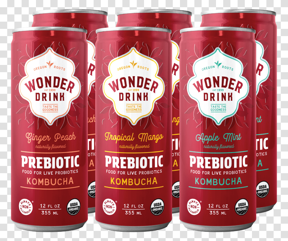 Prebiotic 6 Pack Wonder Drink Kombucha, Lager, Beer, Alcohol, Beverage Transparent Png