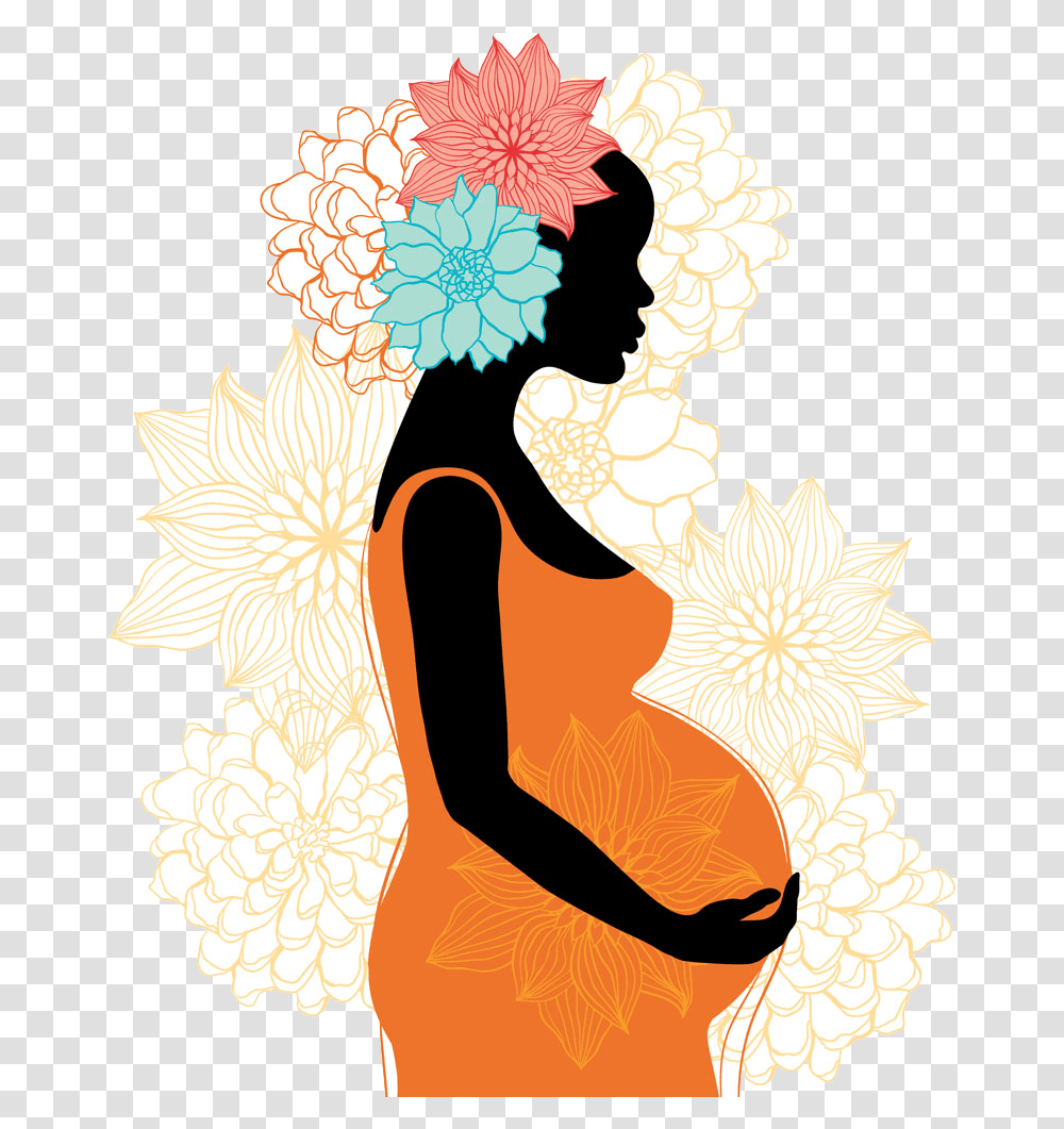 Pregnancy Silhouette Woman Clip Art Pregnant Black Woman Silhouette, Floral Design, Pattern, Person Transparent Png