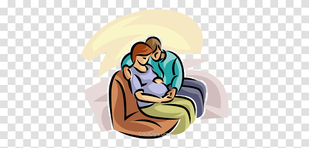 Pregnant Couple Sitting On A Couch Royalty Free Vector Clip Art, Kneeling, Reading Transparent Png
