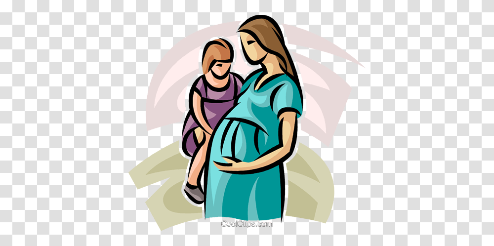 Pregnant Mother And Young Child Royalty Free Vector Clip Art, Hug, Female, Drawing, Girl Transparent Png