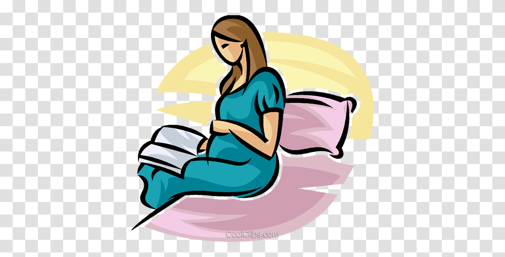 Pregnant Mother Reading A Book In Bed Royalty Free Vector Clip Art, Sitting, Outdoors, Kneeling, Female Transparent Png