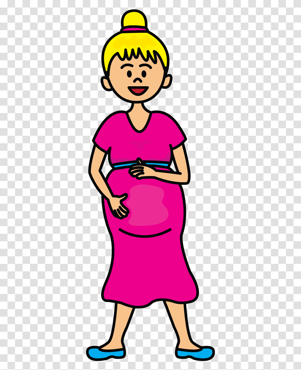 Pregnant Woman Easy To Draw Cartoon Woman, Dress, Apparel, Female Transparent Png