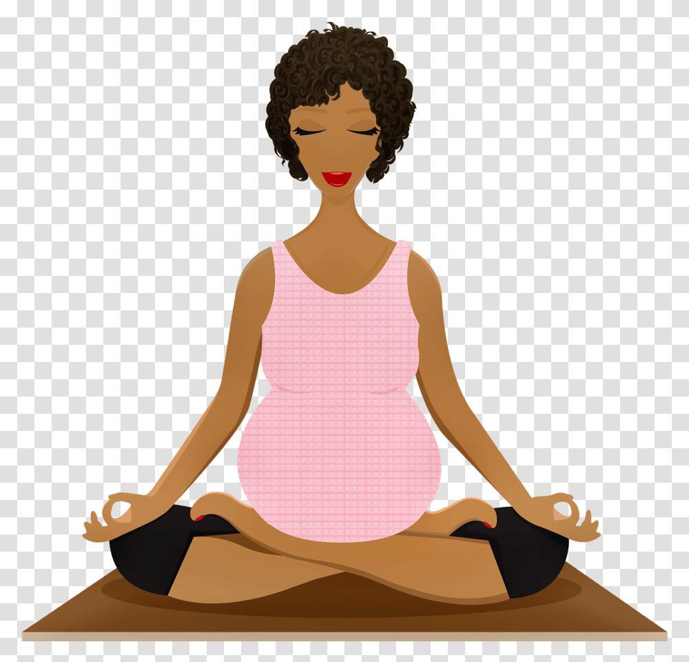 Pregnant Woman In Lotus Position Pregnancy Yoga Cartoon, Person, Human, Kneeling, Sitting Transparent Png
