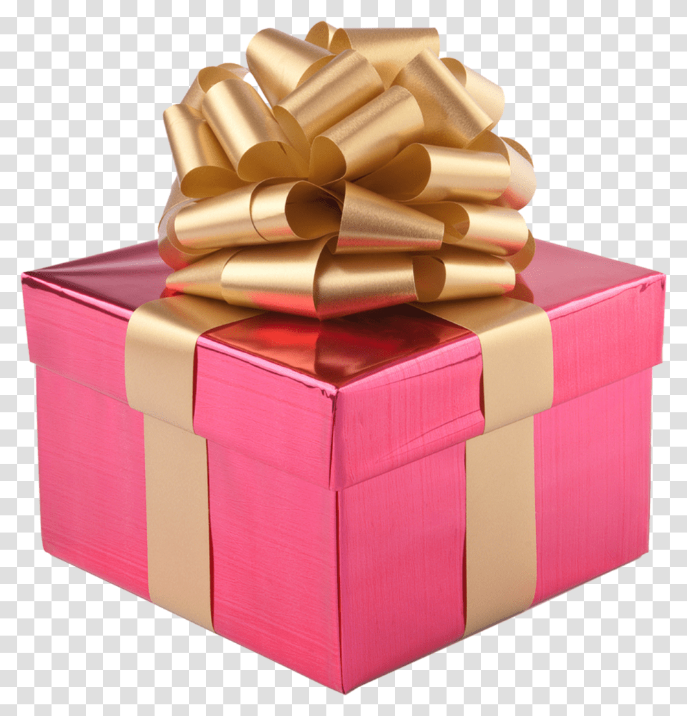 Present Gift Box Gold Ribbon Christmas Pink Christmas Presents Transparent Png