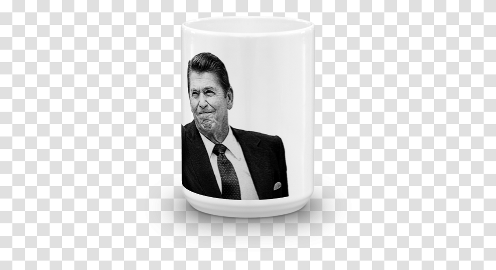 President Ronald Reagan Flipping The Bird Mug Ronald Reagan, Tie, Person, Pottery, Suit Transparent Png