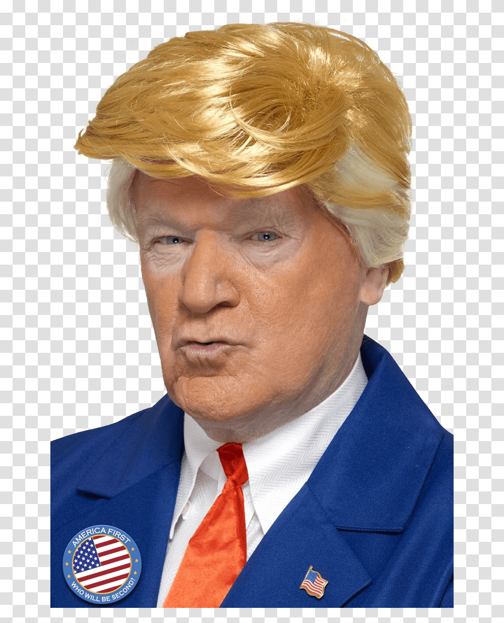 President Trump Orange And Blonde Wig Blonde Hair Cut Mens, Tie, Accessories, Face, Person Transparent Png