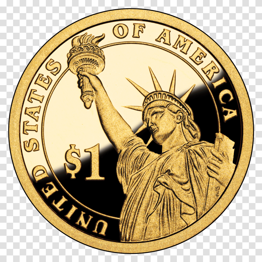 Presidential 1 Reverse 1 Dollar Coin, Money, Gold, Person, Human Transparent Png