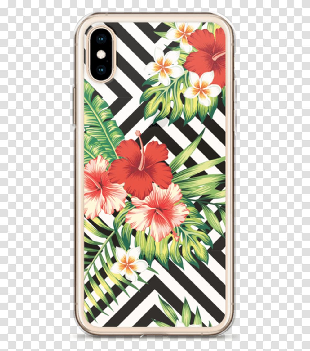 Pretty Hibiscus Flowers On Black Chevron Design Iphone Tropical Red Pattern, Floral Design, Plant Transparent Png