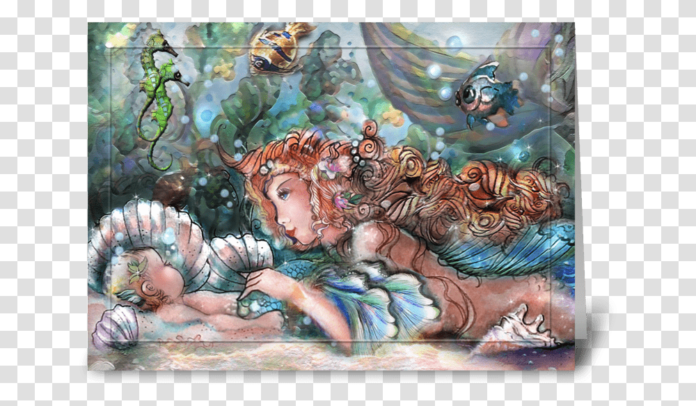 Pretty Mermaid Mom And Baby Greeting Card Mother And Baby Painting, Mural, Graffiti, Doodle Transparent Png