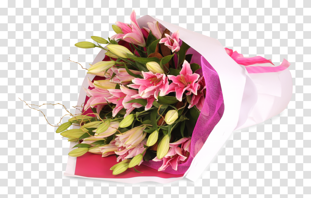 Pretty Pink Lillies Flower Bouquet, Plant, Flower Arrangement, Blossom, Rose Transparent Png