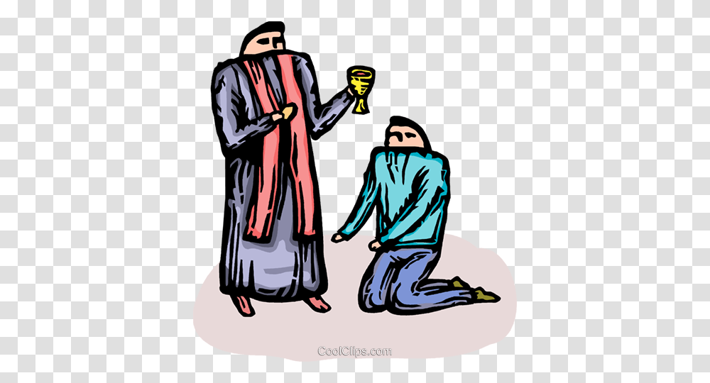 Priest Giving Communion To A Parishioner Royalty Free Vector Clip, Person, Human, Apparel Transparent Png