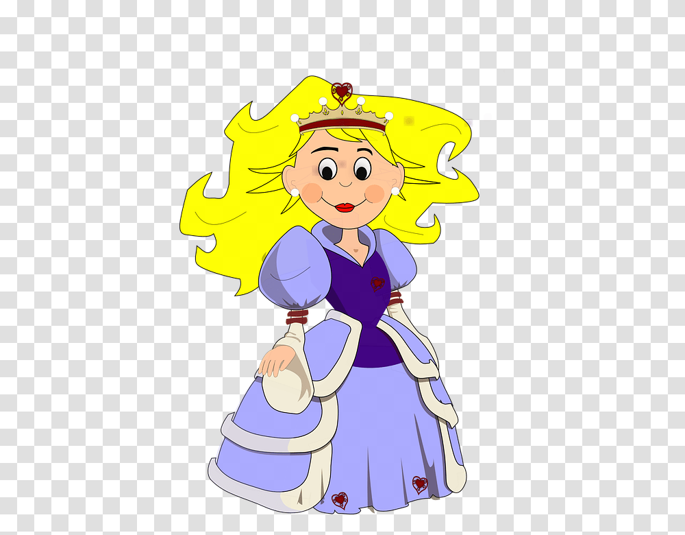 Princes Dress Blond Cartoon Lavender Crown Cute Background Queen Clipart, Person, Human, Costume Transparent Png
