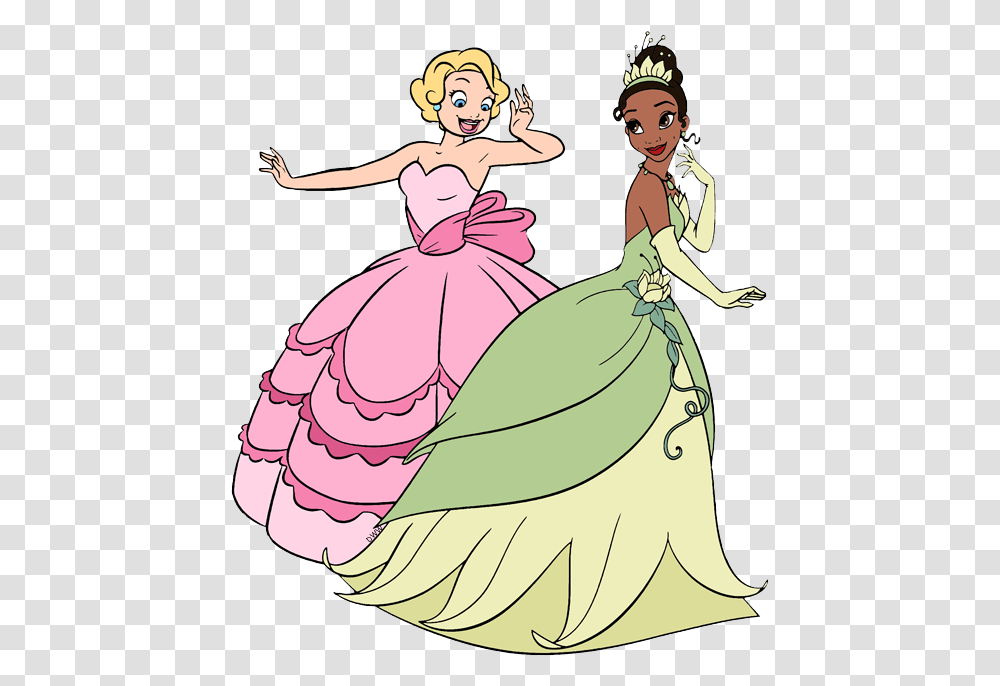 Princess And The Frog Princess Tiana And Charlotte, Dress, Clothing, Person, Female Transparent Png