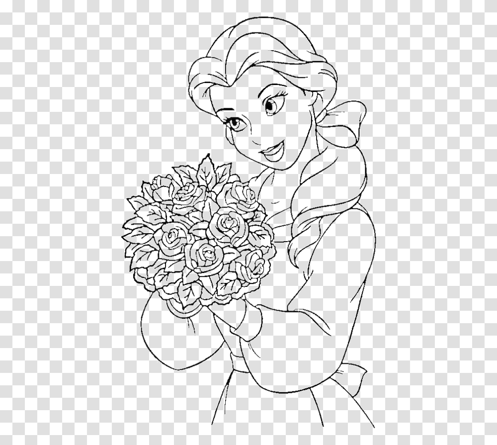 Princess Belle Carry Flowers Coloring Face Drawing Of Disney Princess, Lace Transparent Png