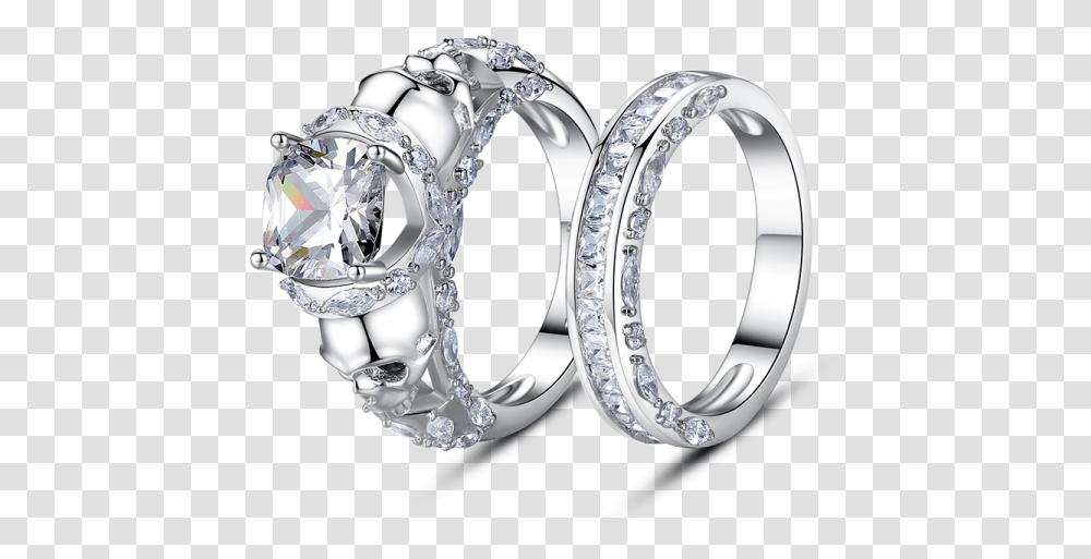 Princess Cut Created White Sapphire Skull Ring Set Engagement Ring, Platinum, Silver, Accessories, Accessory Transparent Png