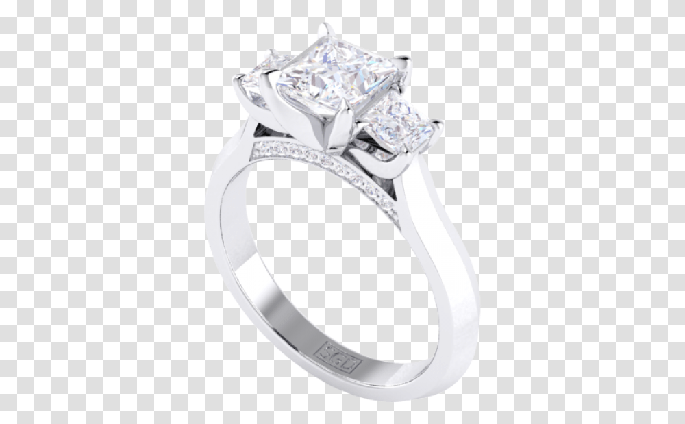 Princess Cut Trilogy Diamond Engagement Ring Solid Gold Ring, Platinum, Silver, Jewelry, Accessories Transparent Png