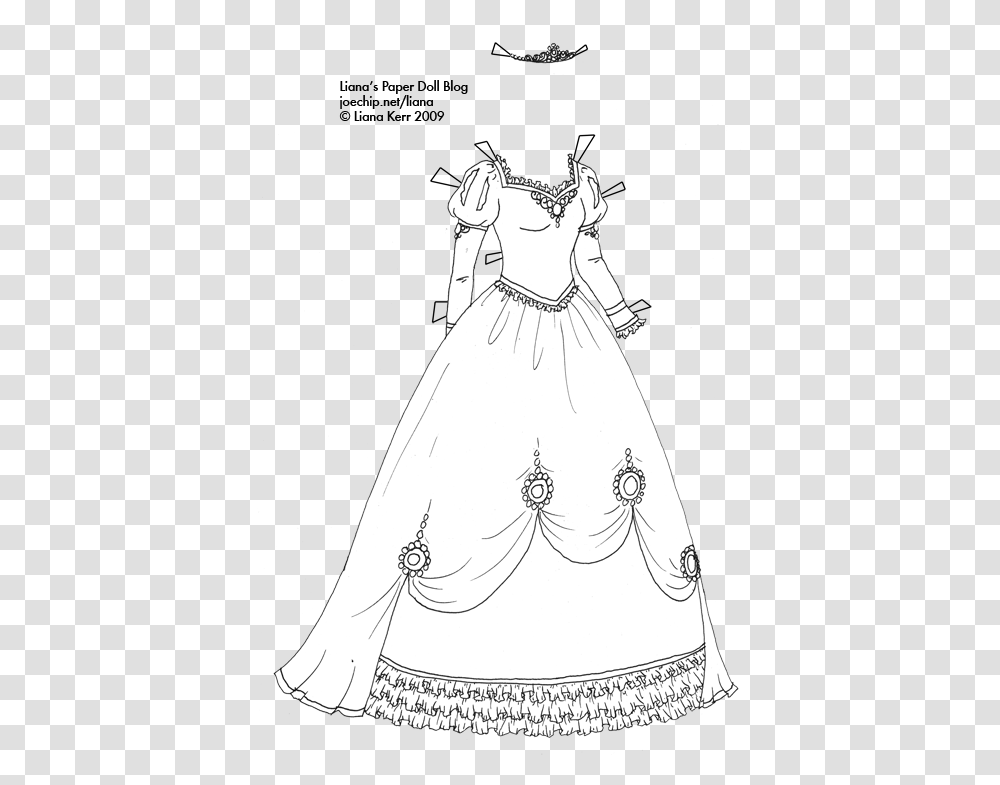 Princess Dress Black And White For Coloring, Person, Fashion, Gown Transparent Png