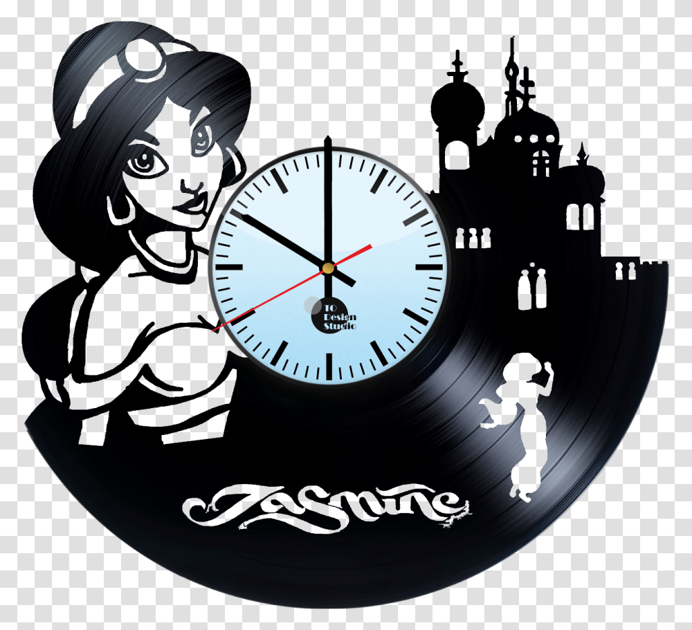 Princess Jasmine Handmade Vinyl Record Wall Clock Fan Gift Jasmine, Analog Clock, Clock Tower, Architecture, Building Transparent Png