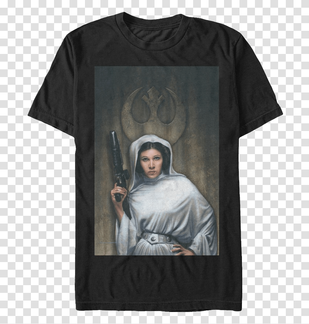 Princess Leia Painting Star Wars T Shirt Princess Leia With Blaster, Apparel, Person, Human Transparent Png