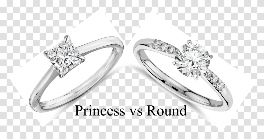 Princess Vs Round Shape Diamond Side By Side Diamond And Sapphire Engagement Rings, Accessories, Accessory, Platinum, Jewelry Transparent Png