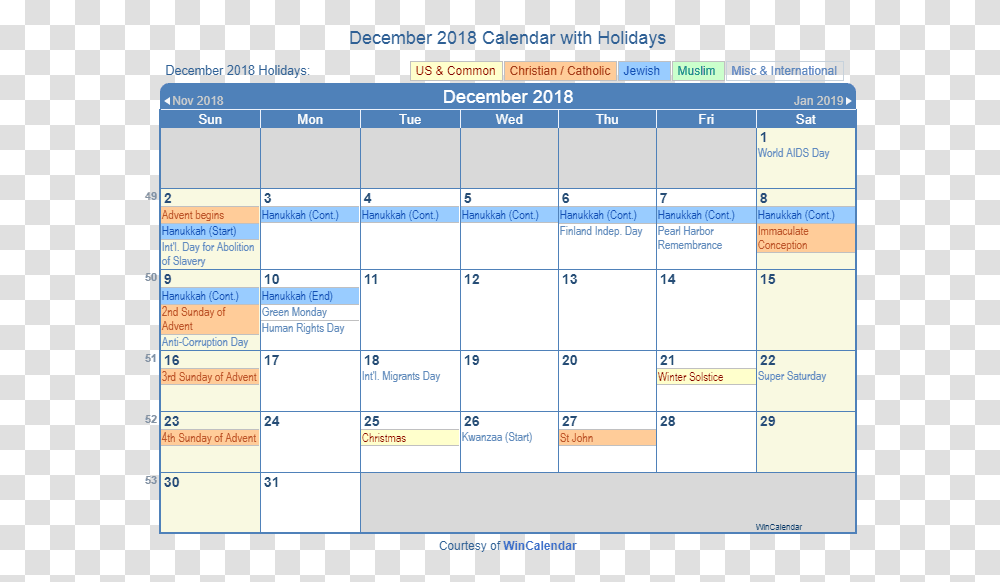 Print Friendly December 2018 Us Calendar For Printing Calendar, Text, Monitor, Screen, Electronics Transparent Png