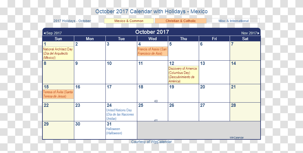 Print Friendly October 2017 Mexico Calendar For Printing Spanish Holidays In June, Monitor, Screen, Electronics Transparent Png