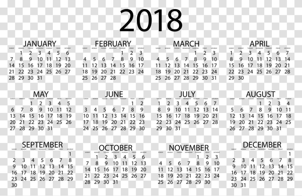 Printable 2018 Calendar Templates 52 Week Calendar 2018, Gray, World Of Warcraft Transparent Png