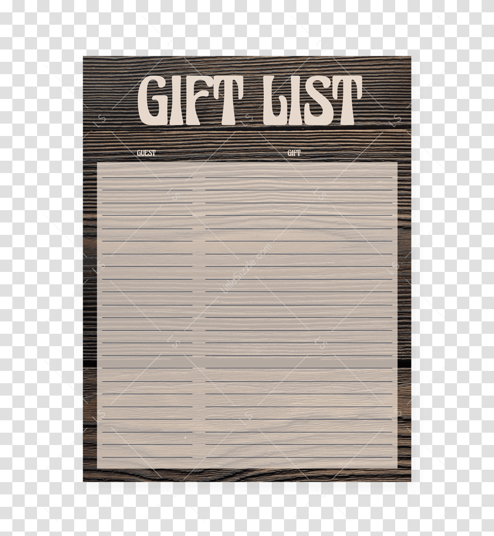 Printable Dark Wood Gift List For Rustic Party By Littlesizzle, Page, Paper, Rug Transparent Png
