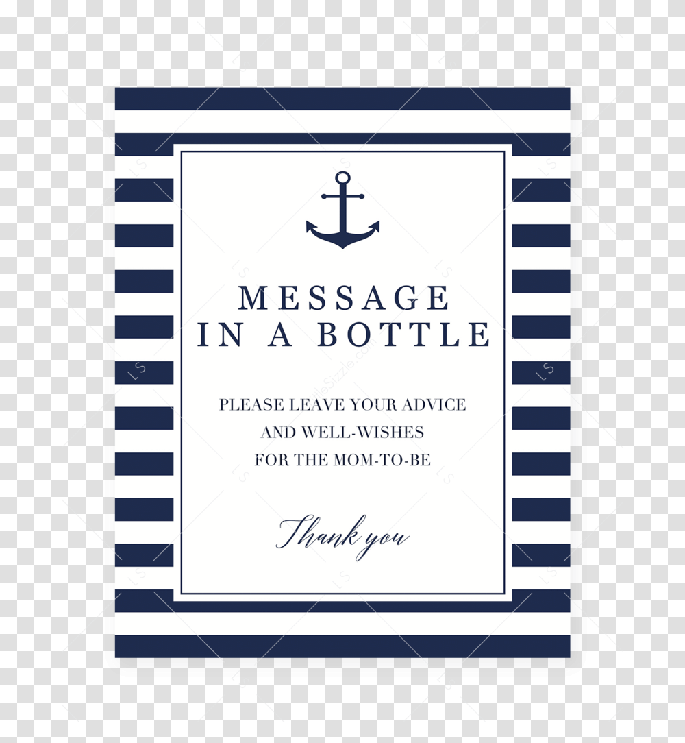 Printable Message In A Bottle Sign For Nautical Shower Diaper Raffle If You Brought A Pack, Hook, Anchor, Poster Transparent Png