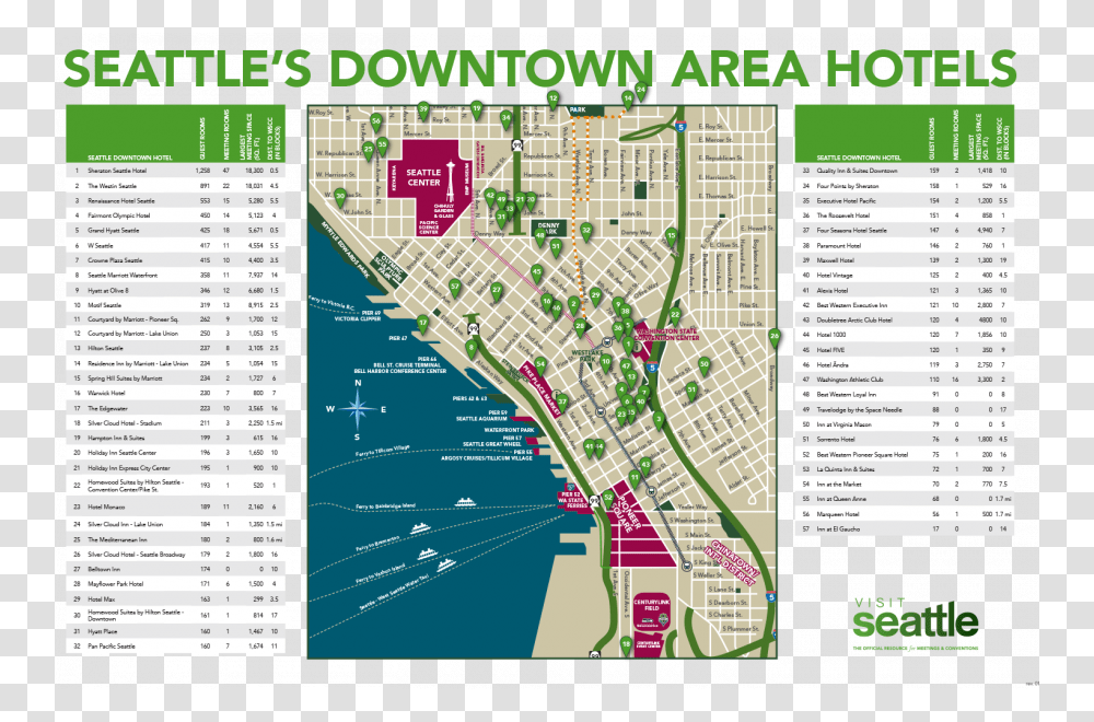 Printable Seattle Downtown Map, Plan, Plot, Diagram, Poster Transparent Png