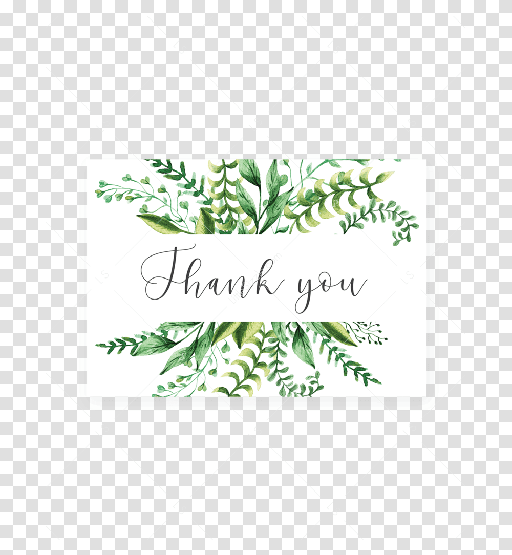 Printable Thank You Note Cards With Watercolor Greenery Printable Thank You Calligraphy, Label, Plant, Handwriting Transparent Png