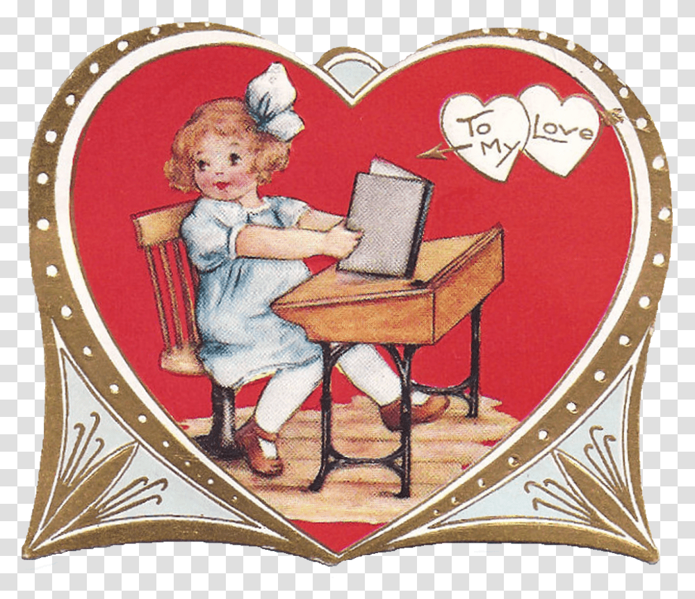 Printable Vintage Valentine, Person, Furniture, Laptop, Electronics Transparent Png