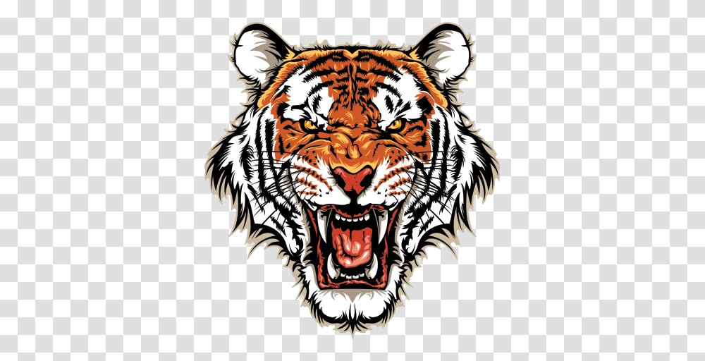 Printed Vinyl Angry Tiger Head Scary Tiger Face Clipart, Wildlife, Mammal, Animal Transparent Png