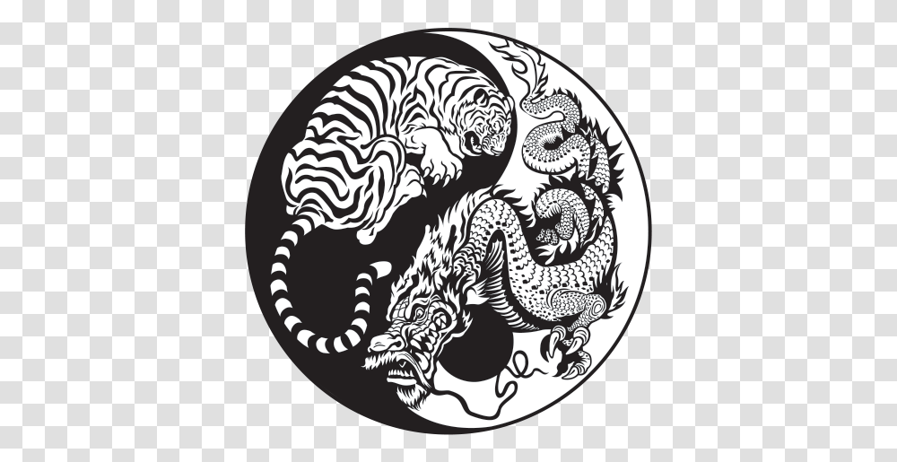 Printed Vinyl Dragon Tiger Yin Yang Stickers Factory Dragon Yin And Yang, Animal, Reptile, Rug, Snake Transparent Png