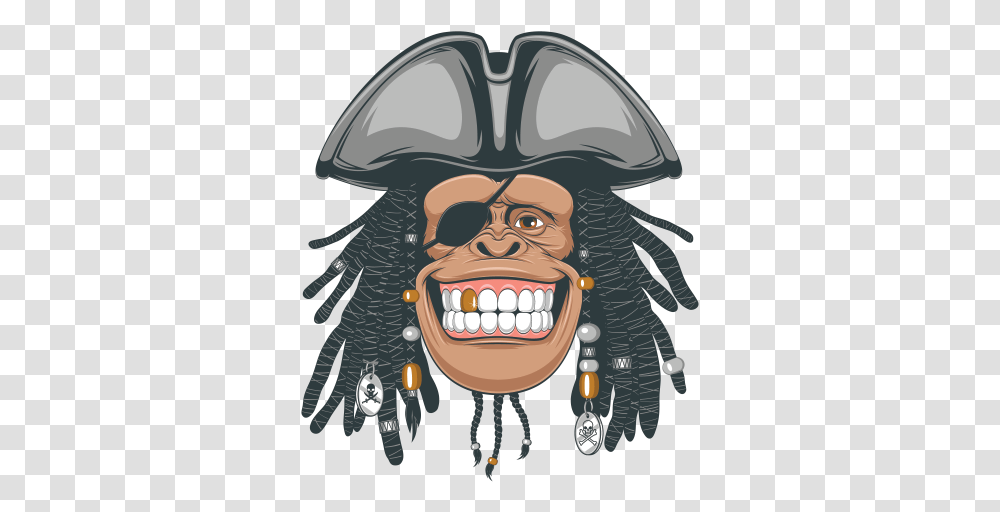 Printed Vinyl Happy Pirate Rasta Haired Gorilla Ape Head Vector Graphics Transparent Png