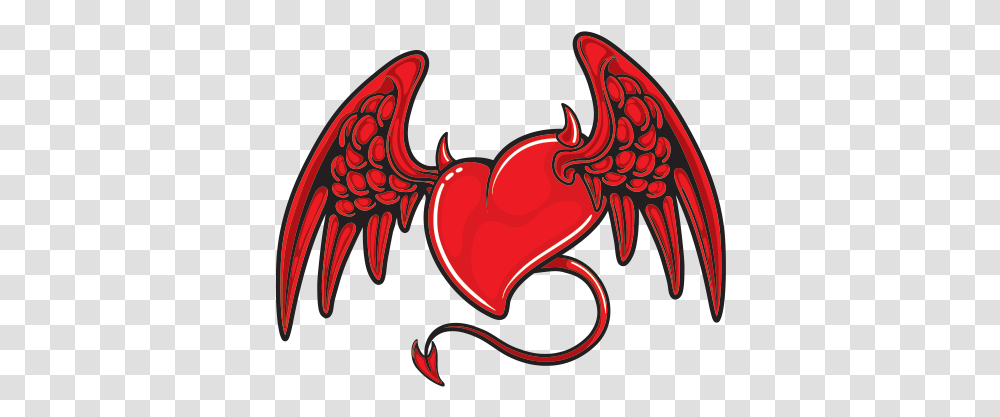 Printed Vinyl Heart With Devil Wings Stickers Factory Devil Heart With Wings, Animal, Sea Life, Food, Crawdad Transparent Png