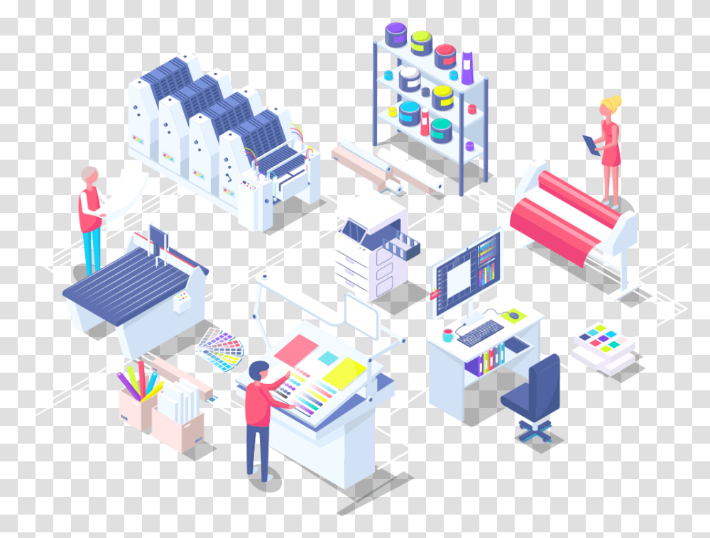 Printing House Isometric Polygraphy Composition Vector, Network, Person, Human, Building Transparent Png